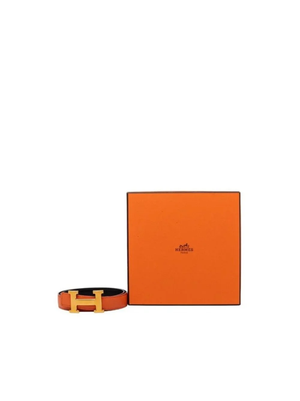 Hermes Constance Belt Reversible Buckle Orange Black Gold Box Calf Swift